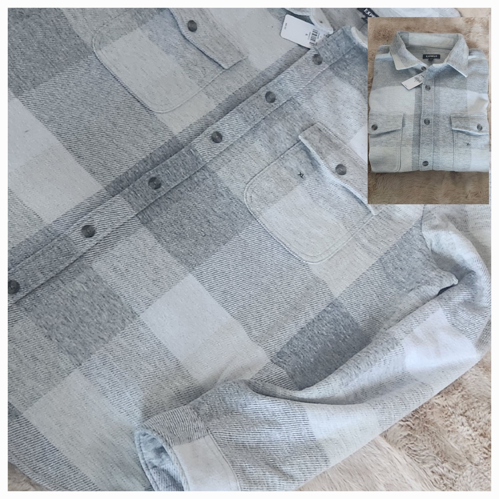Express Gray Plaid Casual Button Down Shirt